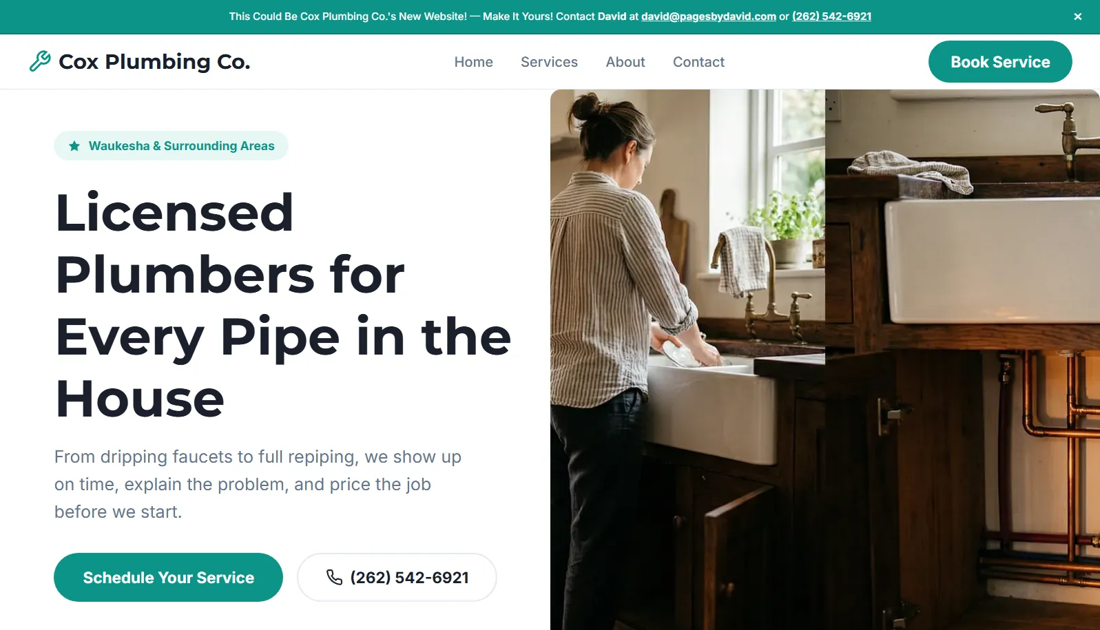 Custom plumbing website shown on a laptop